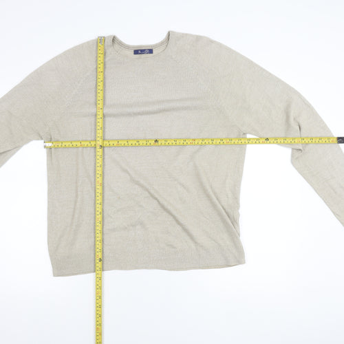 BHS Men's Beige Acrylic Crew Neck Pullover Jumper Size M