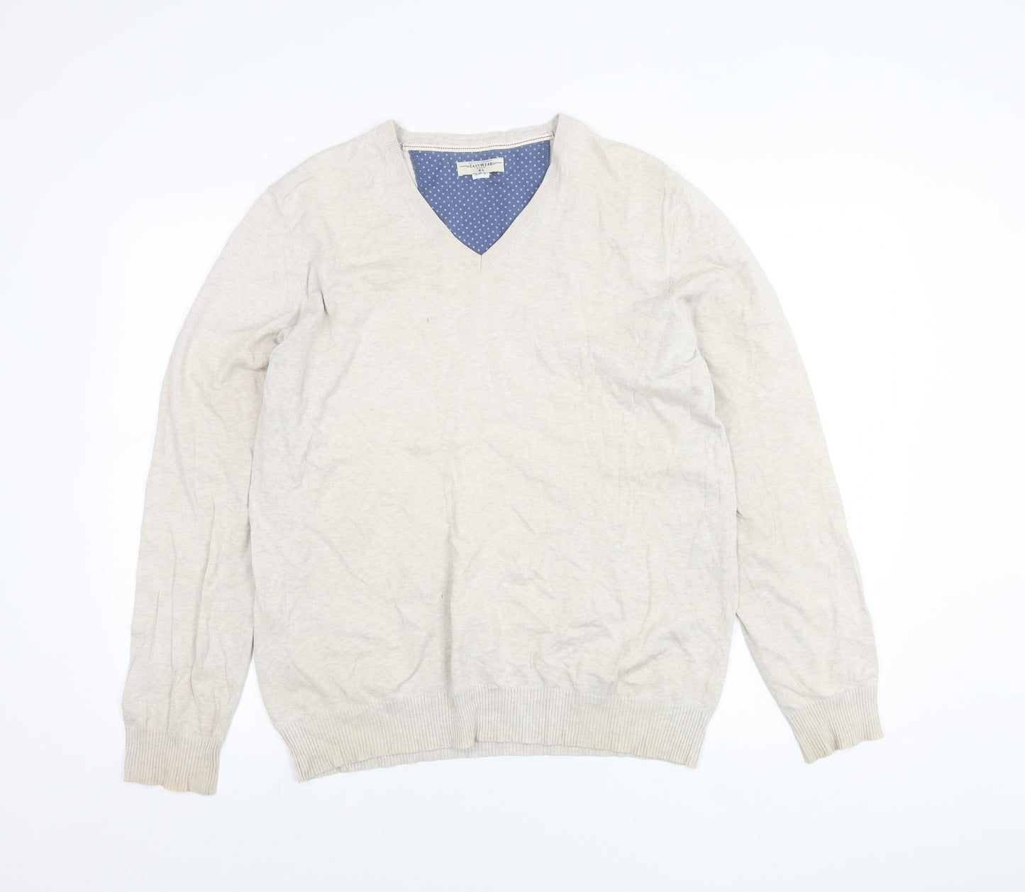 EasyWear Men’s Beige Cotton V-Neck Pullover Jumper Size L