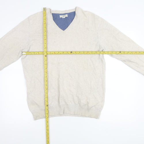 EasyWear Men’s Beige Cotton V-Neck Pullover Jumper Size L