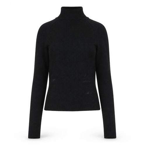 Zara Women Black M Mock Neck Slim Knit Long Sleeve Top
