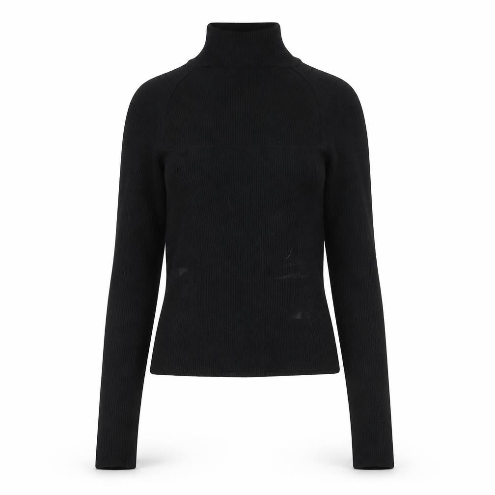 Zara Women Black M Mock Neck Slim Knit Long Sleeve Top