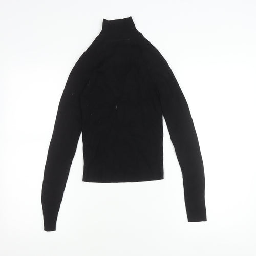 Zara Women Black M Mock Neck Slim Knit Long Sleeve Top