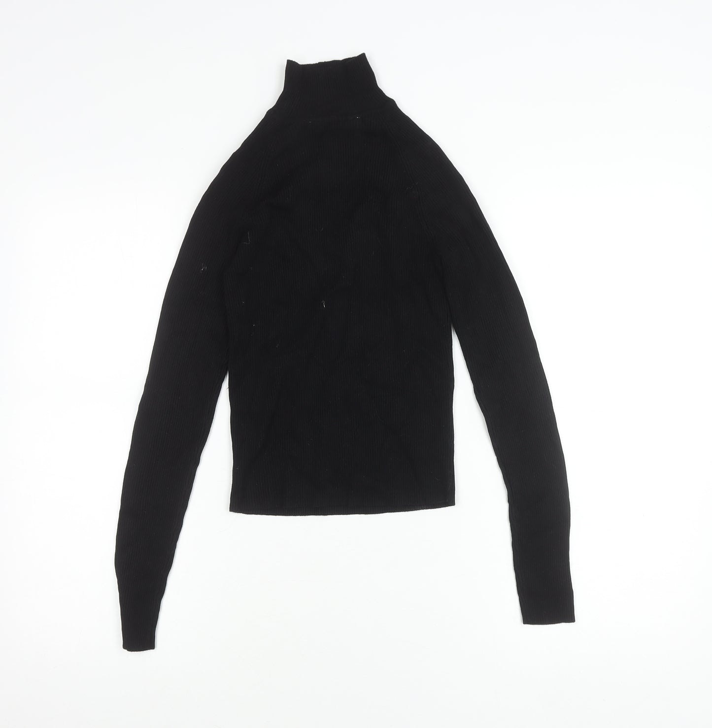 Zara Women Black M Mock Neck Slim Knit Long Sleeve Top