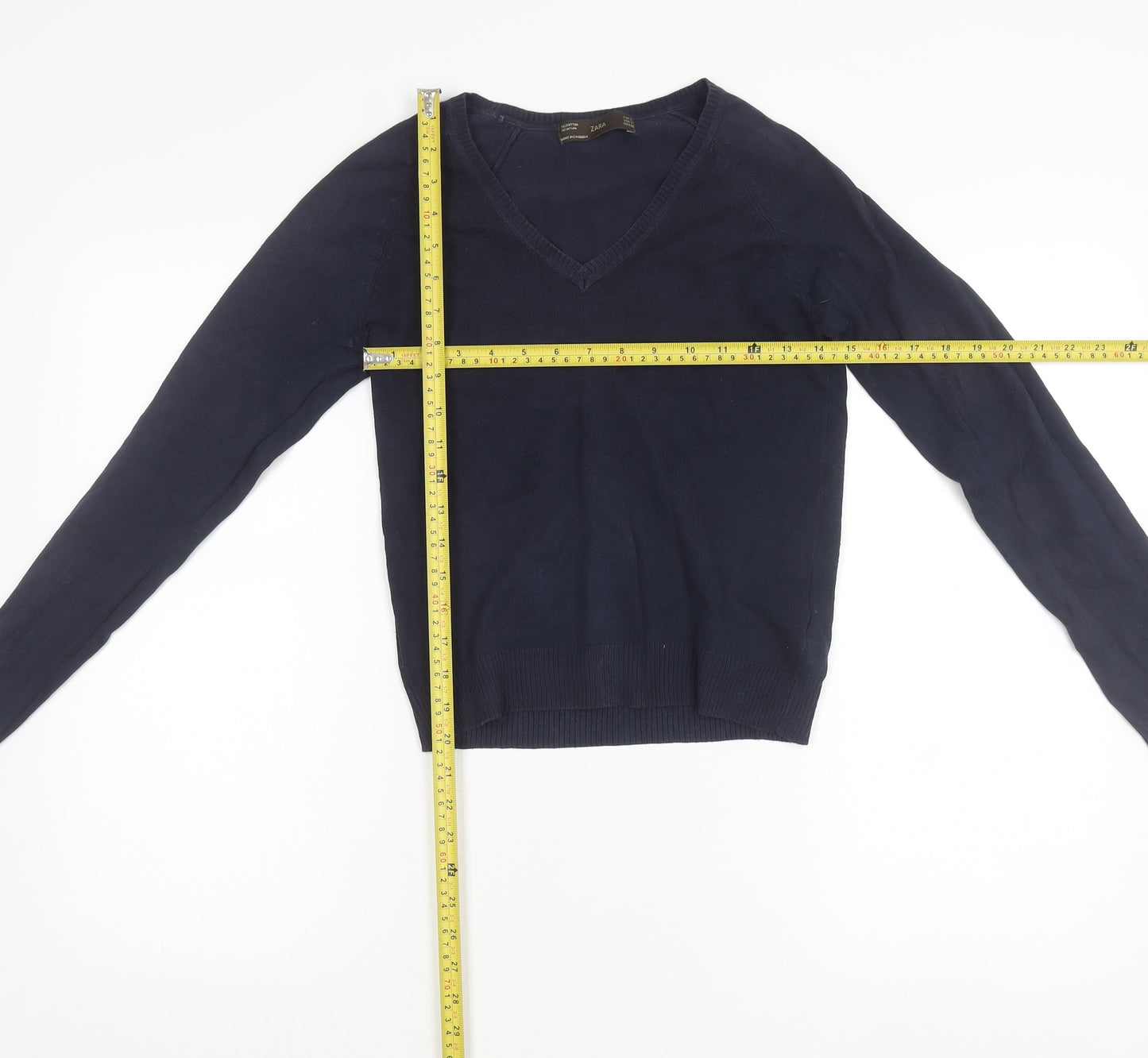 Zara Women’s Blue V-Neck Knit Pullover Jumper Size S