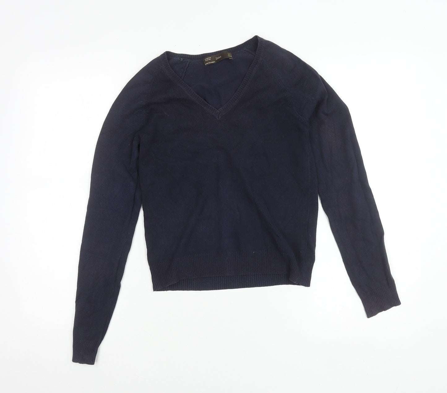 Zara Women’s Blue V-Neck Knit Pullover Jumper Size S