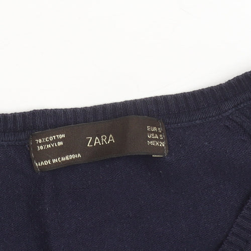 Zara Women’s Blue V-Neck Knit Pullover Jumper Size S