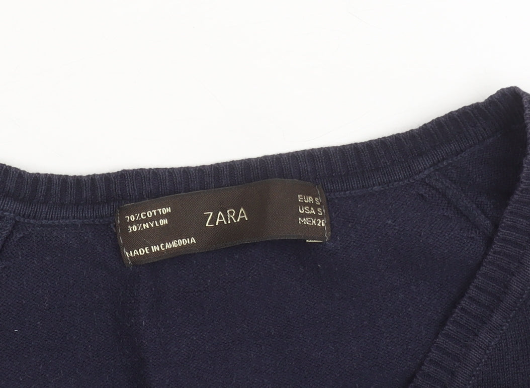 Zara Women’s Blue V-Neck Knit Pullover Jumper Size S