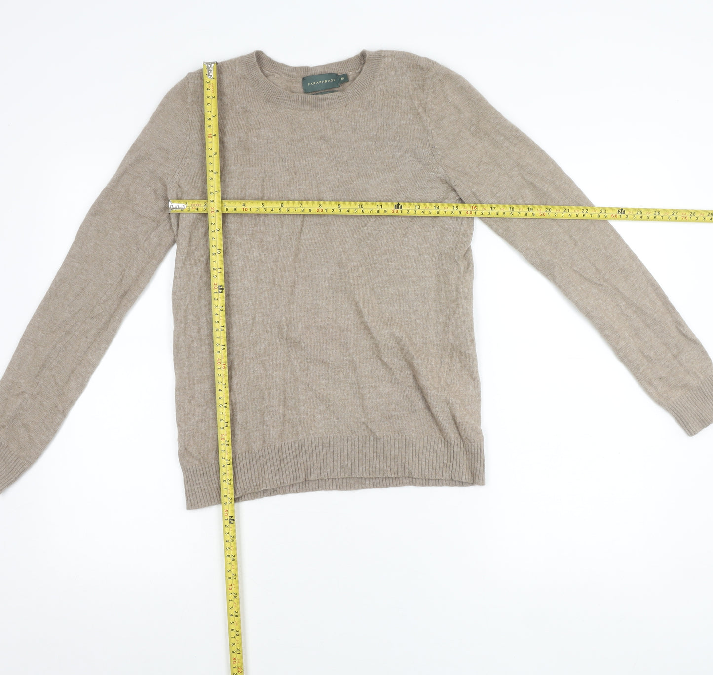 Paraphrase Womens Beige Angora Blend Crew Neck Jumper M