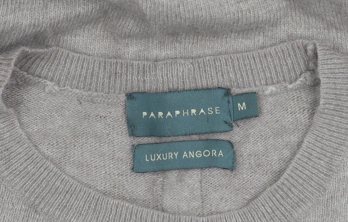 Paraphrase Womens Beige Angora Blend Crew Neck Jumper M
