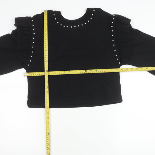 Zara Women’s Black Pearl Studded Ruffle Pullover Jumper Size M