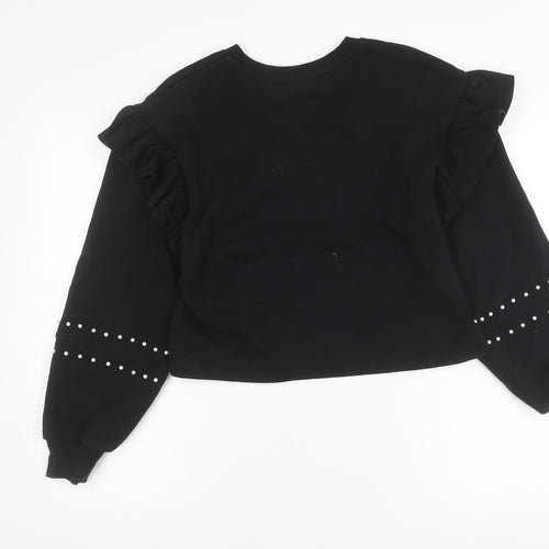 Zara Women’s Black Pearl Studded Ruffle Pullover Jumper Size M