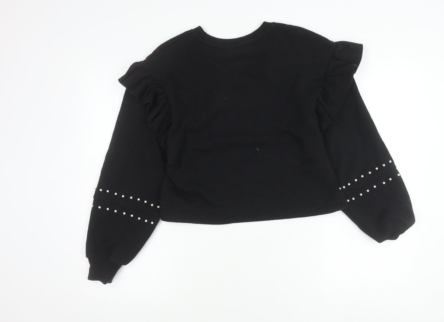 Zara Women’s Black Pearl Studded Ruffle Pullover Jumper Size M