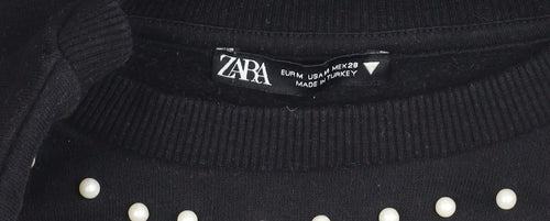 Zara Women’s Black Pearl Studded Ruffle Pullover Jumper Size M