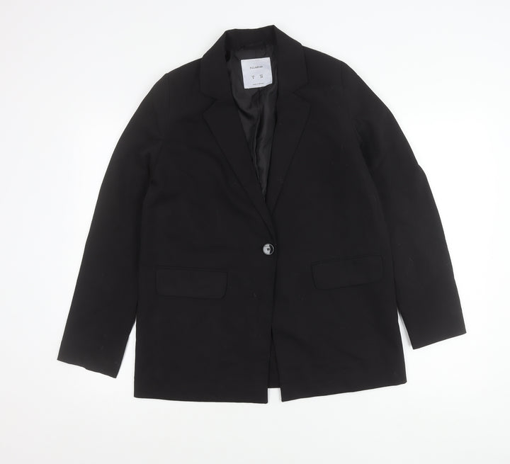 Pull&Bear Women Black Regular Fit Blazer S Single-Breasted Jacket