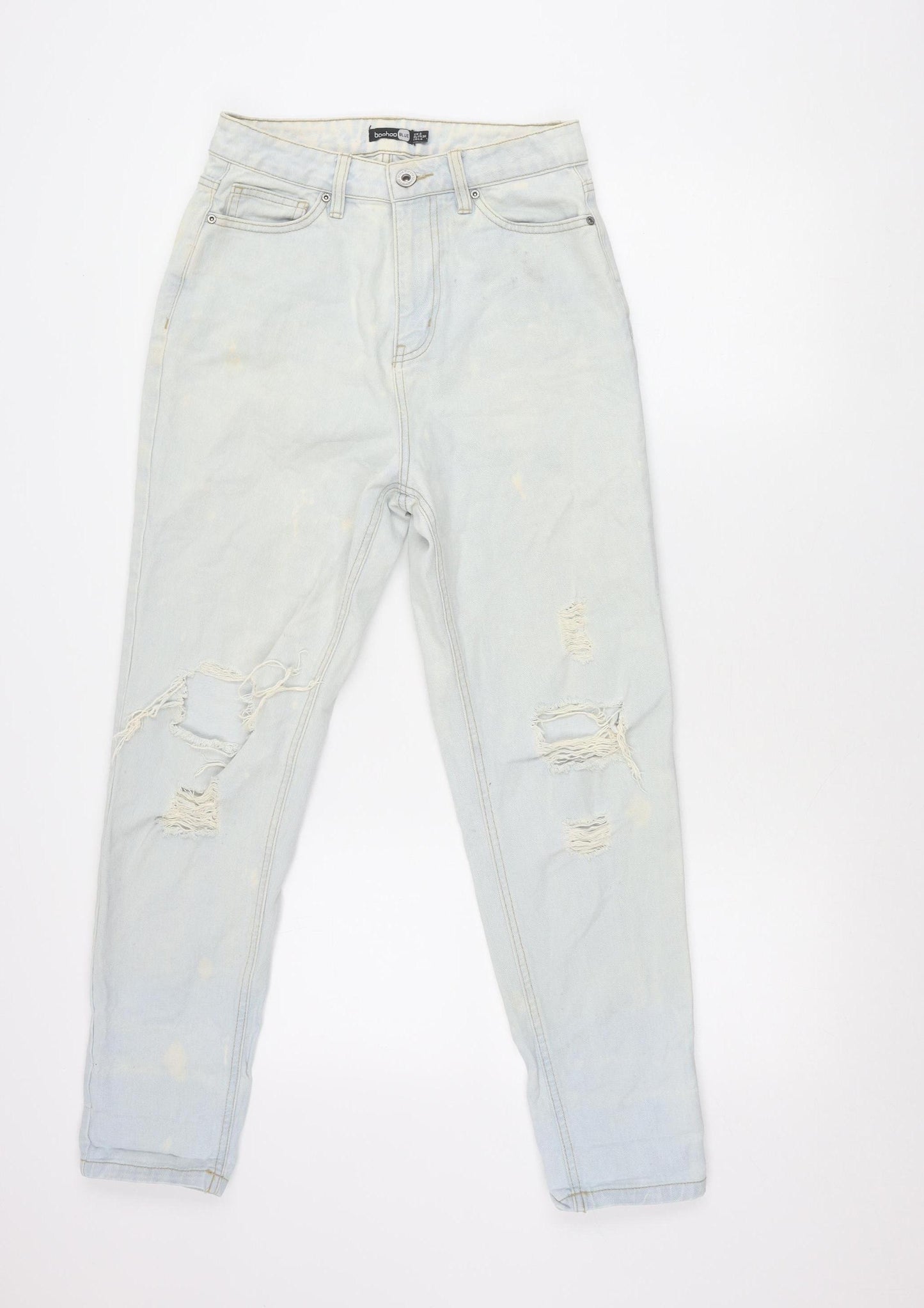 Boohoo Women’s Blue Mom Jeans UK 8 Distressed Light Wash