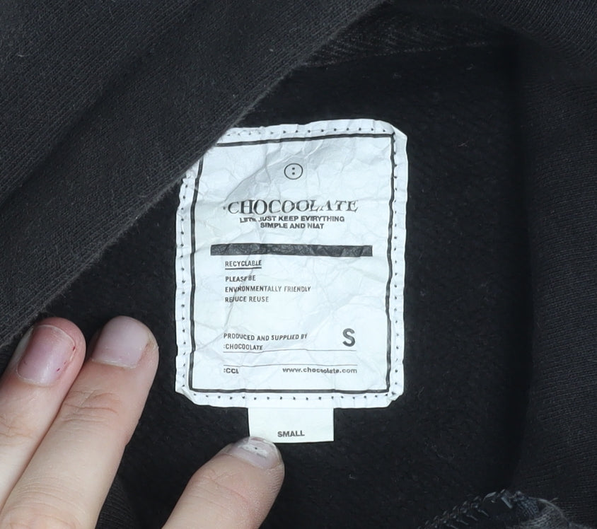 Chocolate Mens Black Small Pullover Hoodie Graphic Print 1/2 Zip