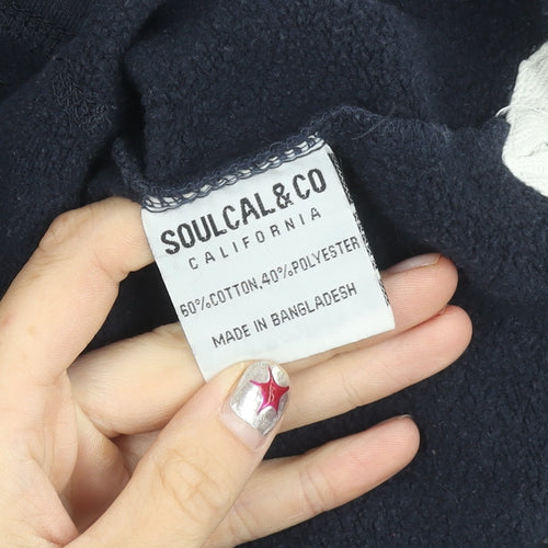SoulCal & Co Womens Navy Hoodie Pullover L Cotton Blend Casual