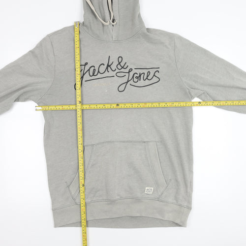 Jack & Jones Mens Grey XL Pullover Hoodie Logo Graphic Sweatshirt