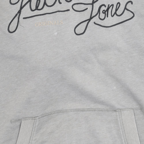 Jack & Jones Mens Grey XL Pullover Hoodie Logo Graphic Sweatshirt