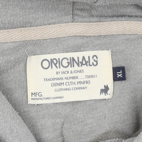 Jack & Jones Mens Grey XL Pullover Hoodie Logo Graphic Sweatshirt