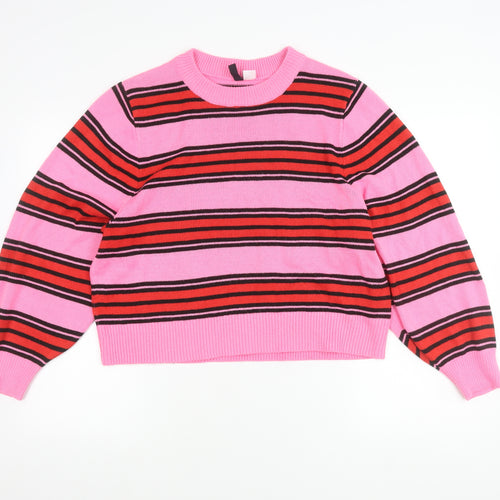 H&M Women’s Pink Striped Pullover Jumper Size L Acrylic Knit