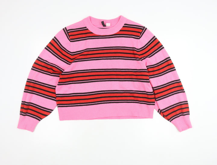 H&M Women’s Pink Striped Pullover Jumper Size L Acrylic Knit