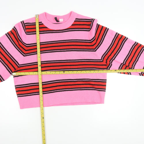 H&M Women’s Pink Striped Pullover Jumper Size L Acrylic Knit
