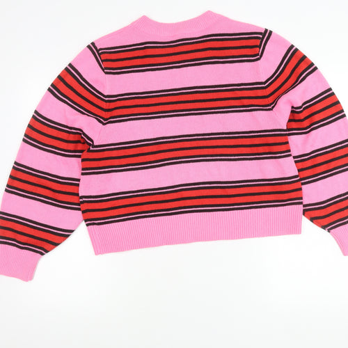 H&M Women’s Pink Striped Pullover Jumper Size L Acrylic Knit