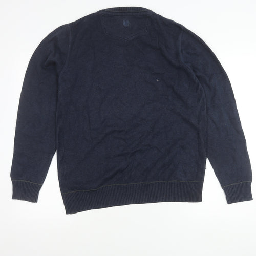 Fat Face Men’s Blue V-Neck Cotton Wool Jumper M Regular Casual