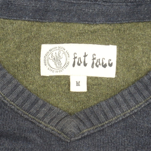 Fat Face Men’s Blue V-Neck Cotton Wool Jumper M Regular Casual
