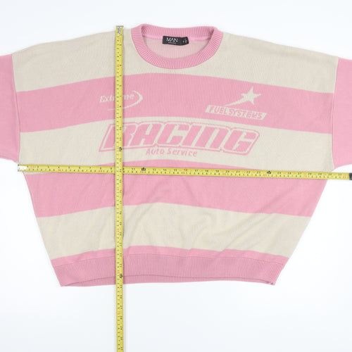 boohooMAN Men’s Pink Beige XL Striped Racing Pullover Jumper
