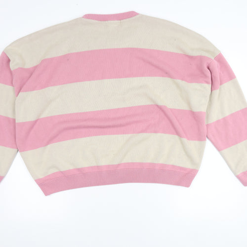 boohooMAN Men’s Pink Beige XL Striped Racing Pullover Jumper