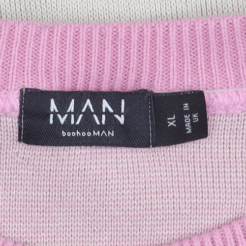 boohooMAN Men’s Pink Beige XL Striped Racing Pullover Jumper