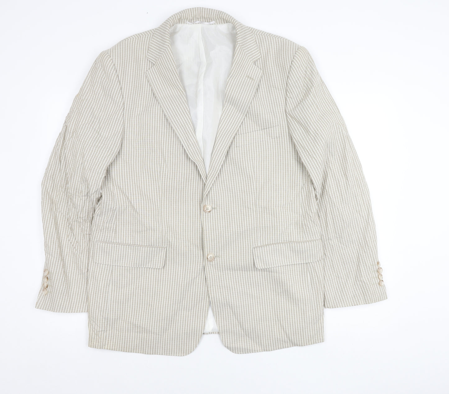 Cruise Men’s Beige Striped Cotton Blazer Jacket 42R XL