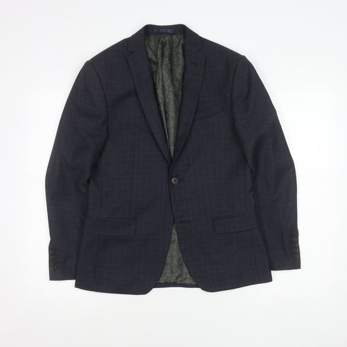 Limehaus Mens Slim Fit Blue Check Blazer Jacket 36S Notch Lapel