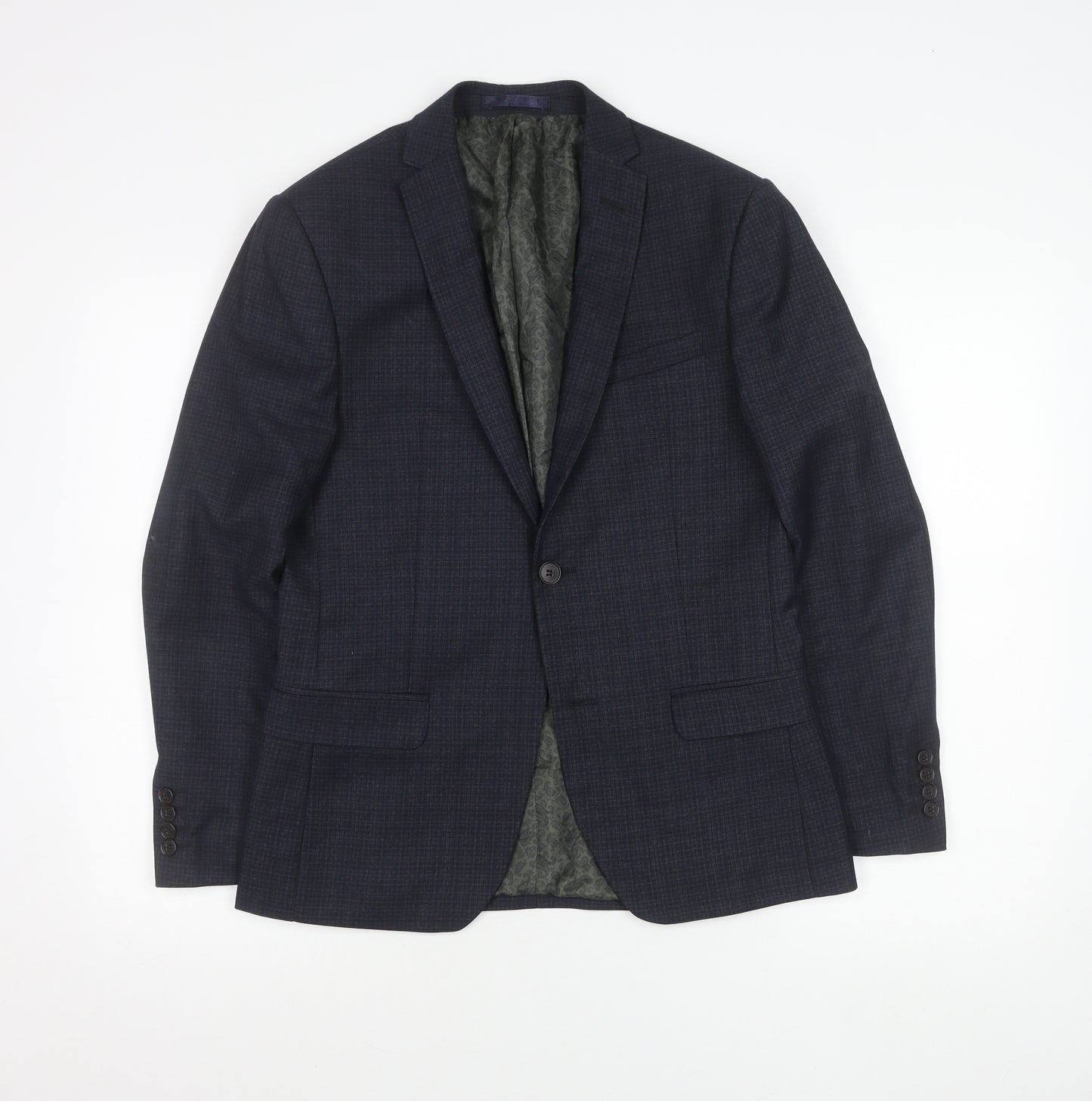 Limehaus Mens Slim Fit Blue Check Blazer Jacket 36S Notch Lapel