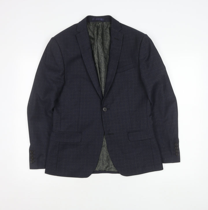 Limehaus Mens Slim Fit Blue Check Blazer Jacket 36S Notch Lapel
