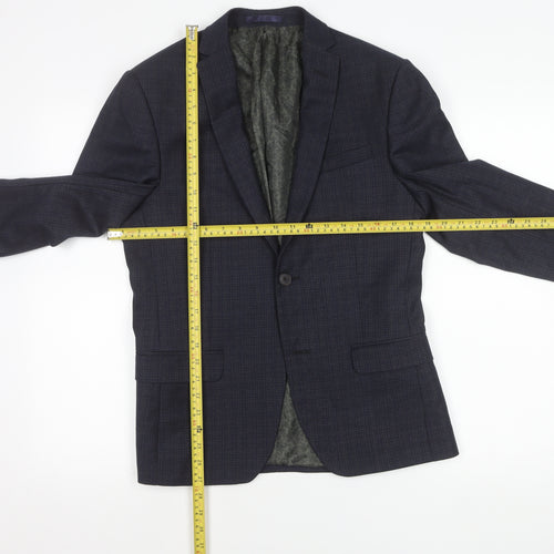 Limehaus Mens Slim Fit Blue Check Blazer Jacket 36S Notch Lapel