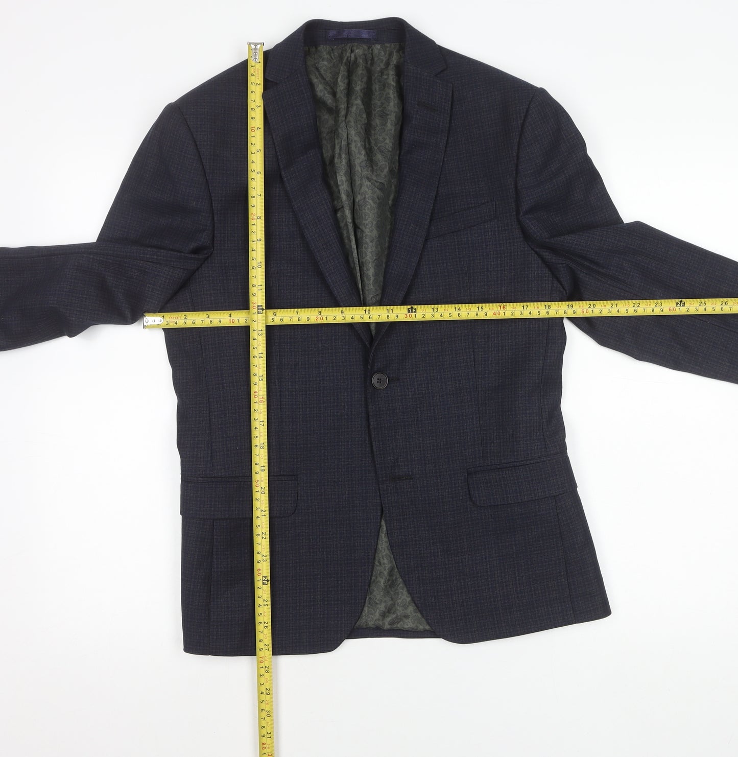 Limehaus Mens Slim Fit Blue Check Blazer Jacket 36S Notch Lapel