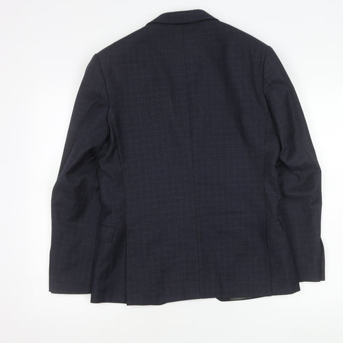 Limehaus Mens Slim Fit Blue Check Blazer Jacket 36S Notch Lapel