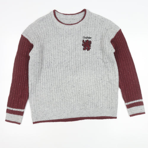 Primark Men’s Grey Red Gryffindor Knit Jumper S Long Sleeve Crew Neck