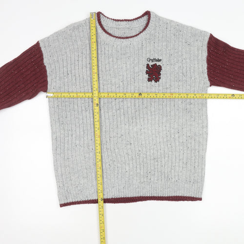 Primark Men’s Grey Red Gryffindor Knit Jumper S Long Sleeve Crew Neck