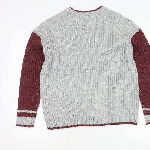 Primark Men’s Grey Red Gryffindor Knit Jumper S Long Sleeve Crew Neck