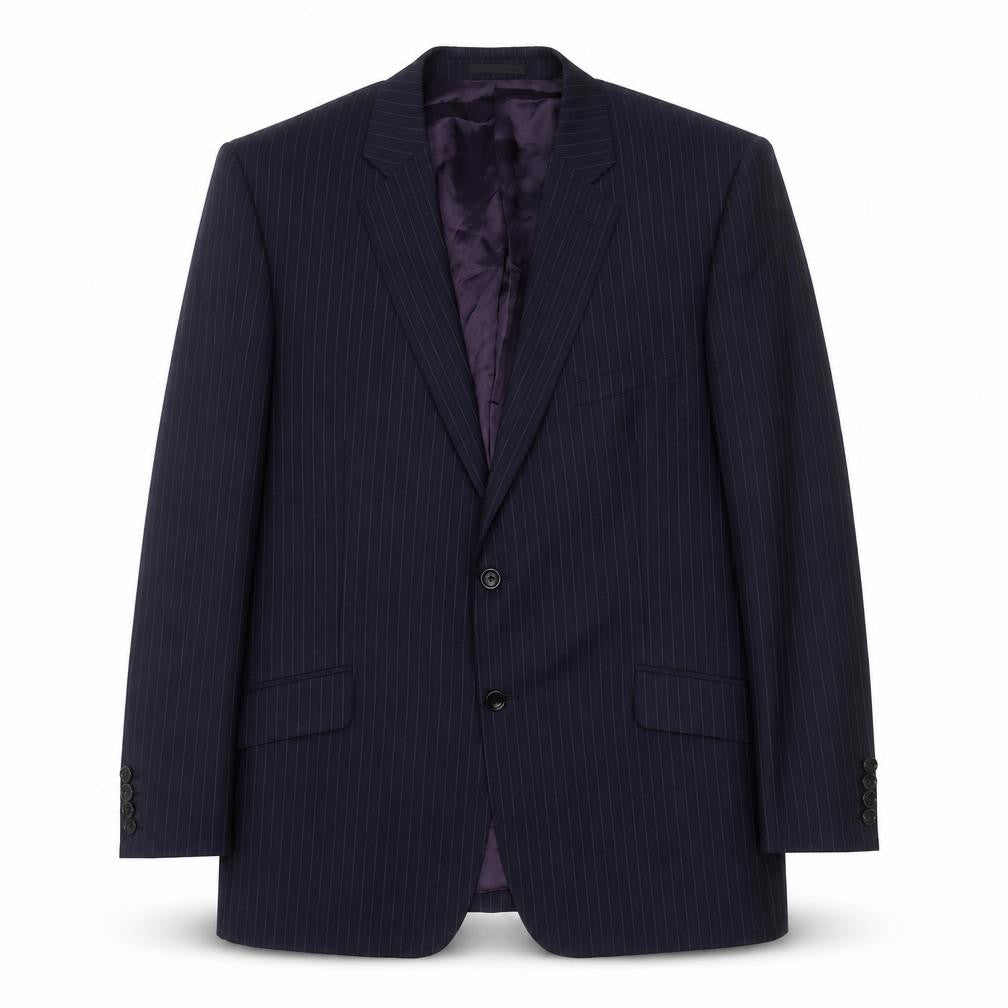 Front view of Samuel Slater Men's Dark Purple Wool Pinstripe Blazer Jacket, size 44
