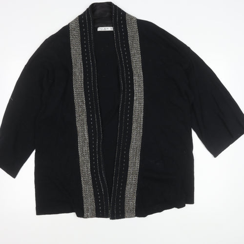 Zara Women Black Cardigan Size 12 Knit Open Front 3/4 Sleeve