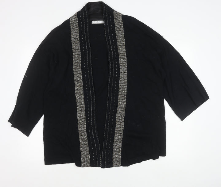 Zara Women Black Cardigan Size 12 Knit Open Front 3/4 Sleeve