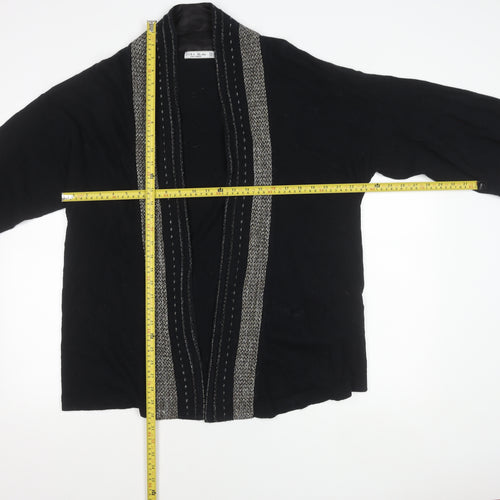 Zara Women Black Cardigan Size 12 Knit Open Front 3/4 Sleeve
