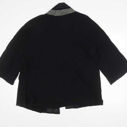 Zara Women Black Cardigan Size 12 Knit Open Front 3/4 Sleeve