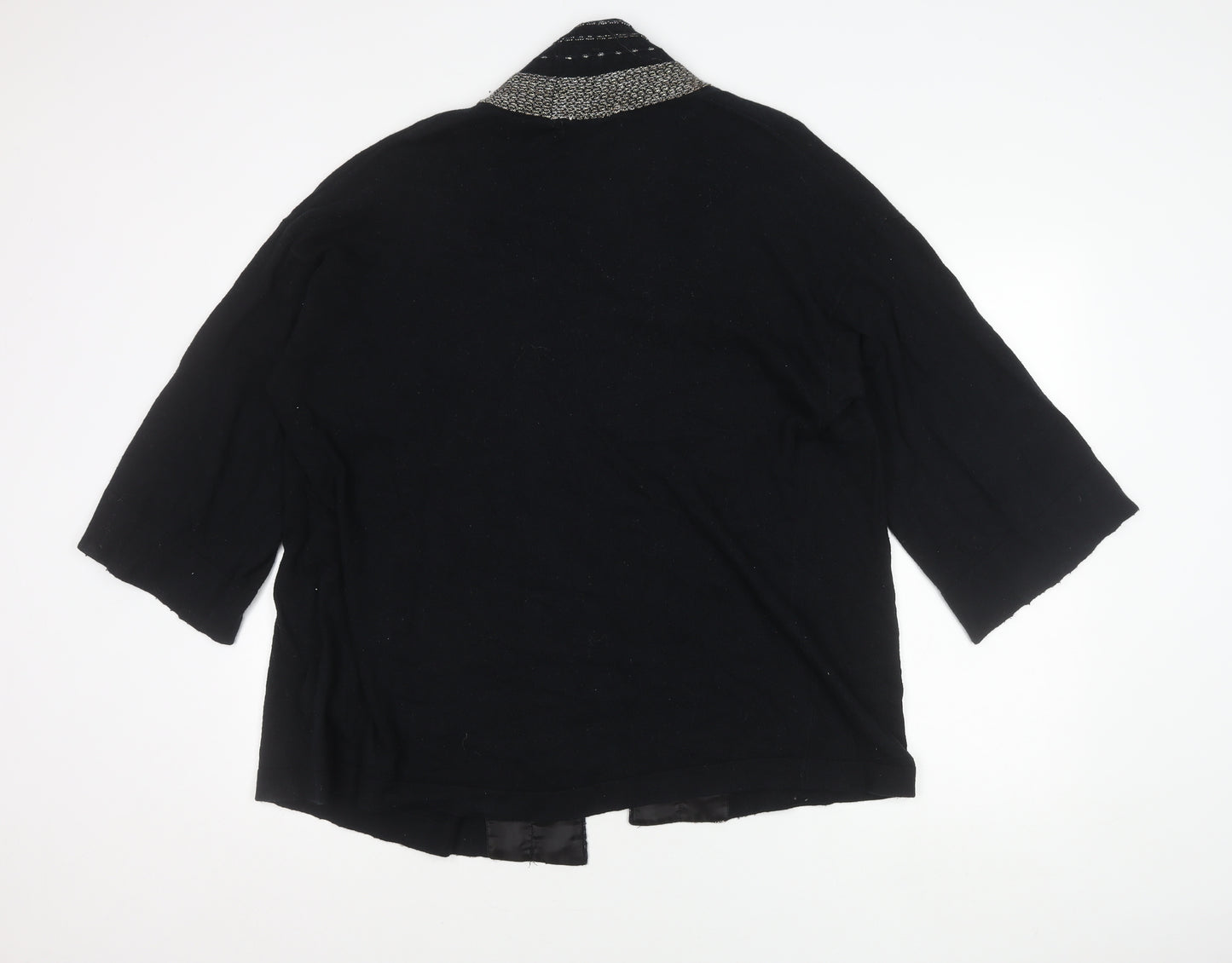 Zara Women Black Cardigan Size 12 Knit Open Front 3/4 Sleeve