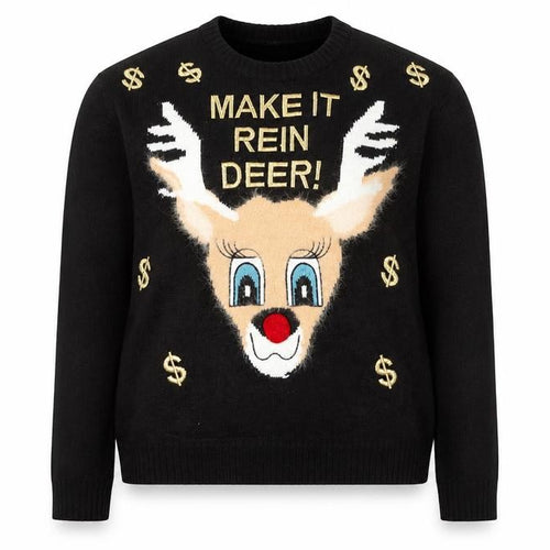 H&M Women Black XS Pullover Christmas Jumper Reindeer Embroidered